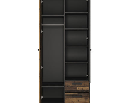Brooklyn 2 Door Wardrobe with 2 Drawers in Walnut and Dark Matera Grey
