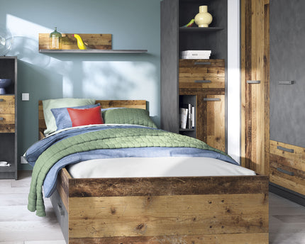 Brooklyn 2 Door Wardrobe with 2 Drawers in Walnut and Dark Matera Grey