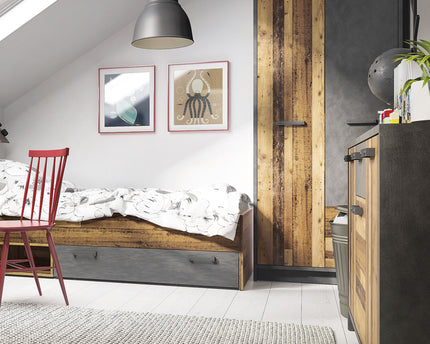 Brooklyn 2 Door Wardrobe with 2 Drawers in Walnut and Dark Matera Grey