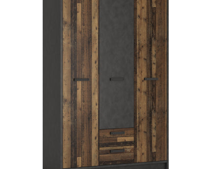 Brooklyn 3 Door Wardrobe with 2 Drawers in Walnut and Dark Matera Grey