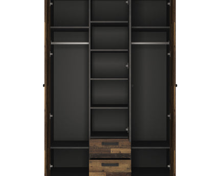 Brooklyn 3 Door Wardrobe with 2 Drawers in Walnut and Dark Matera Grey