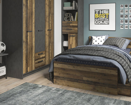 Brooklyn 3 Door Wardrobe with 2 Drawers in Walnut and Dark Matera Grey