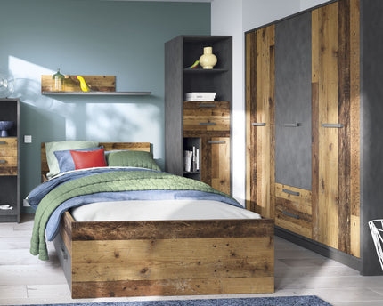 Brooklyn 3 Door Wardrobe with 2 Drawers in Walnut and Dark Matera Grey