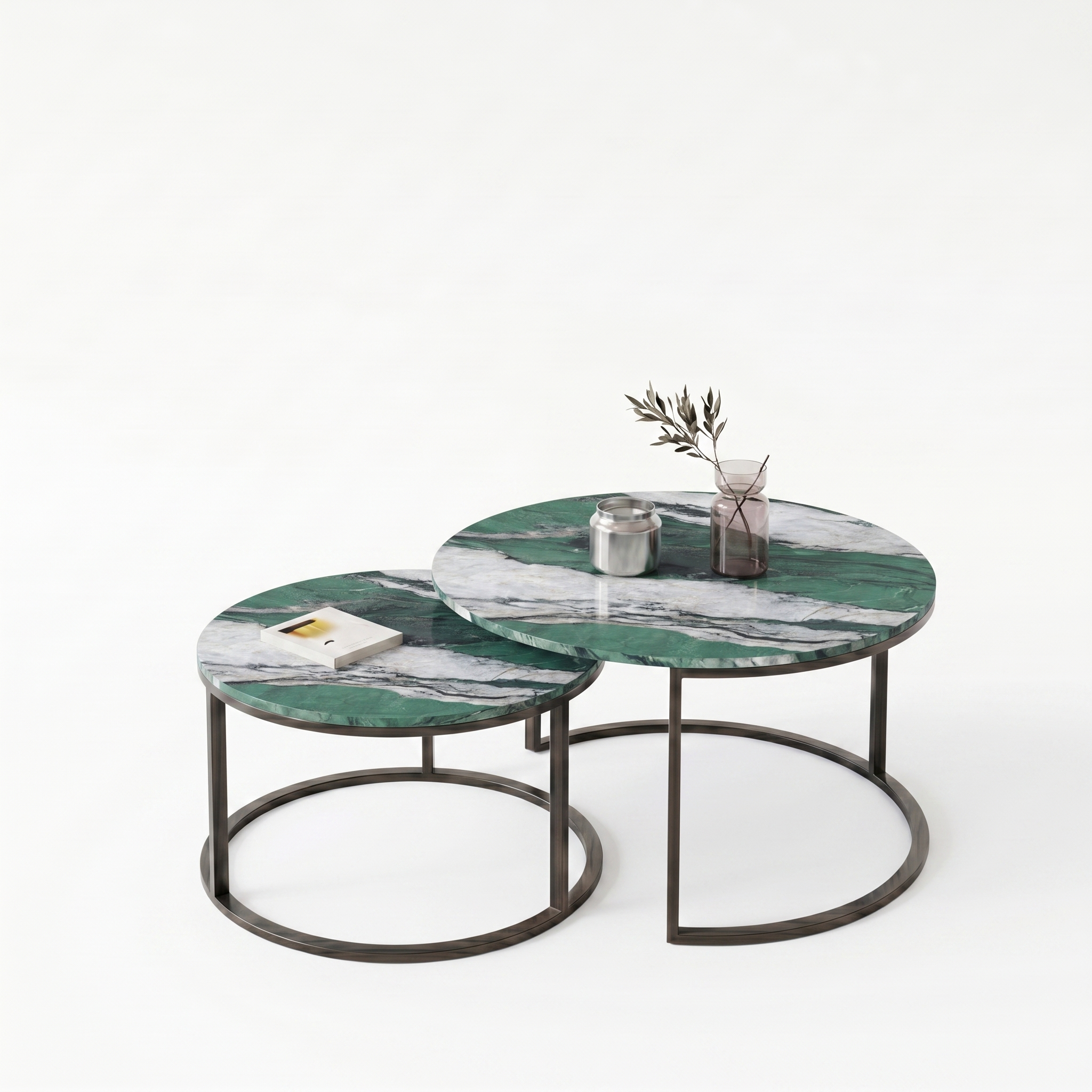 Two Marble-Effect Stacking Tables