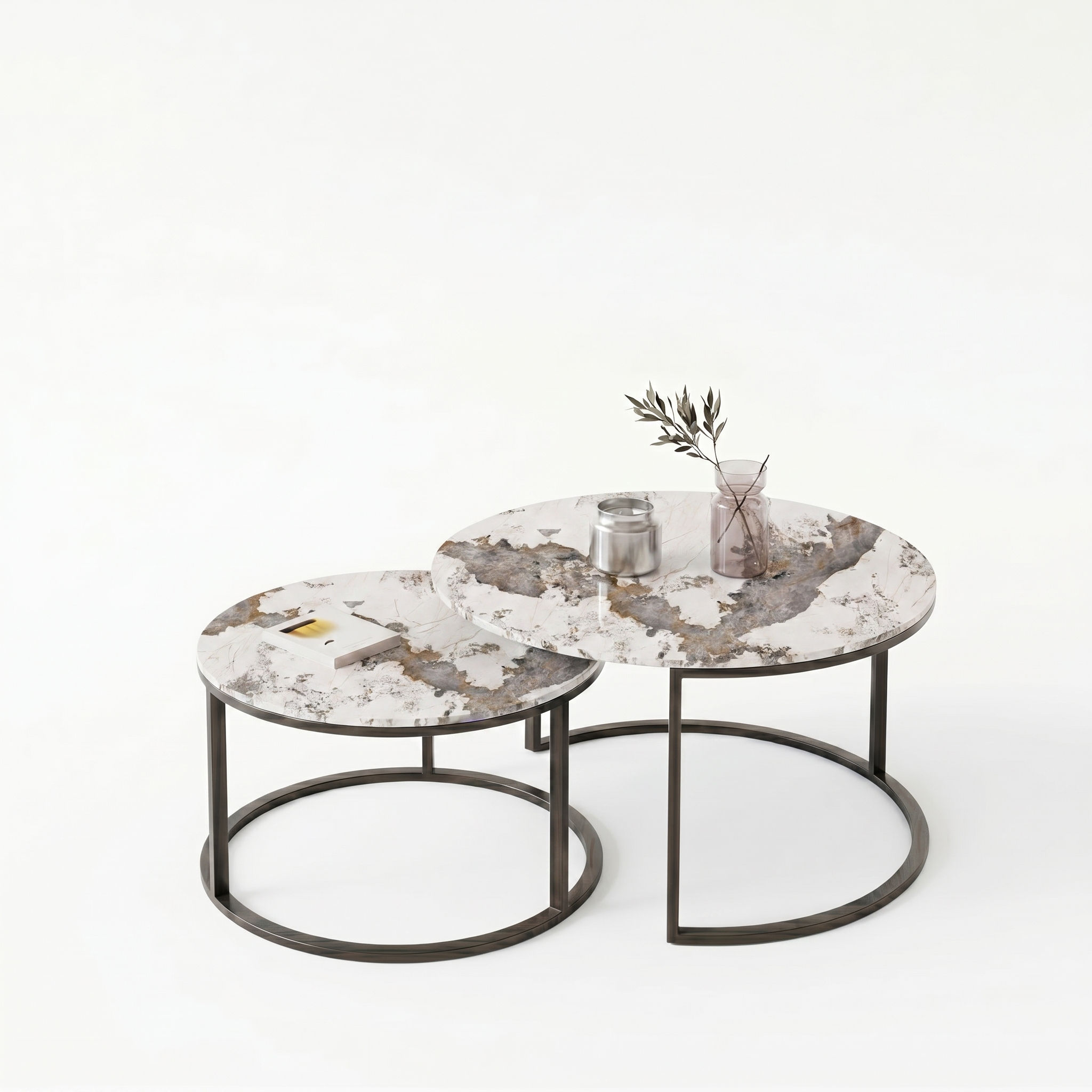 Two Marble-Effect Stacking Tables