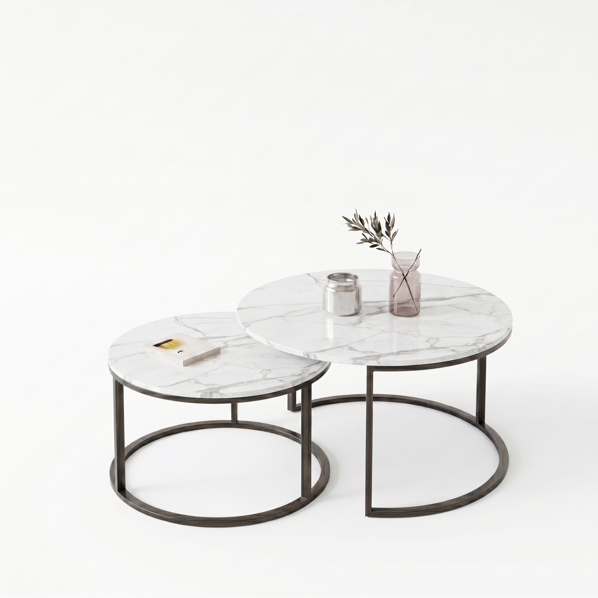 Two Marble-Effect Stacking Tables