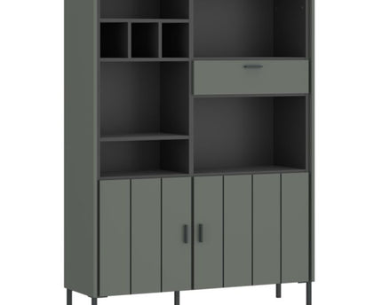 Arundel Bookcase 2 Door 1 Drawer in Green/Grey