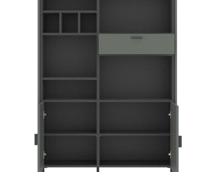 Arundel Bookcase 2 Door 1 Drawer in Green/Grey