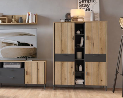 Arundel Wardrobe 4 Door 2 Drawer in Oak/Grey