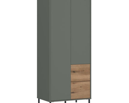Darwin Wardrobe 2 Door 2 Drawer in Green/Oak