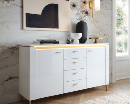 Lazio Sideboard 2 Door 4 Drawer in Alpine White/White Gloss