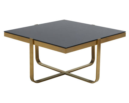 Alana Square Coffee Table with Gold Frame and Black Glass