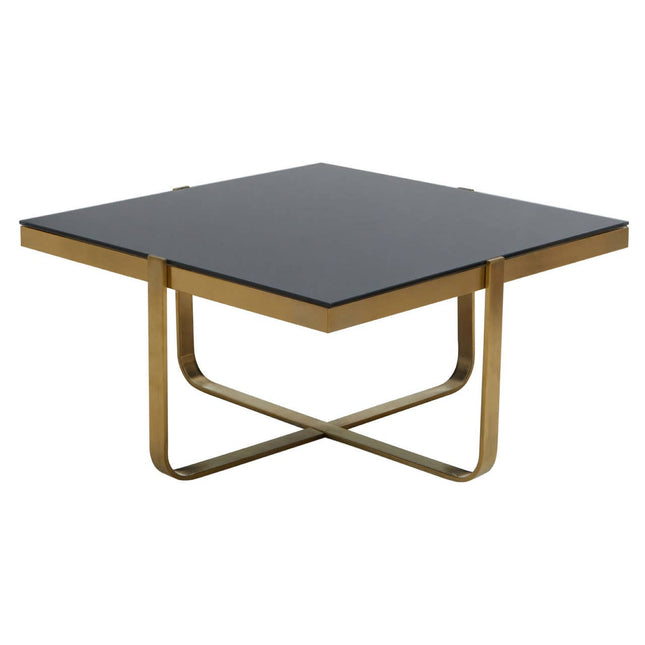 Alana Square Coffee Table with Gold Frame and Black Glass
