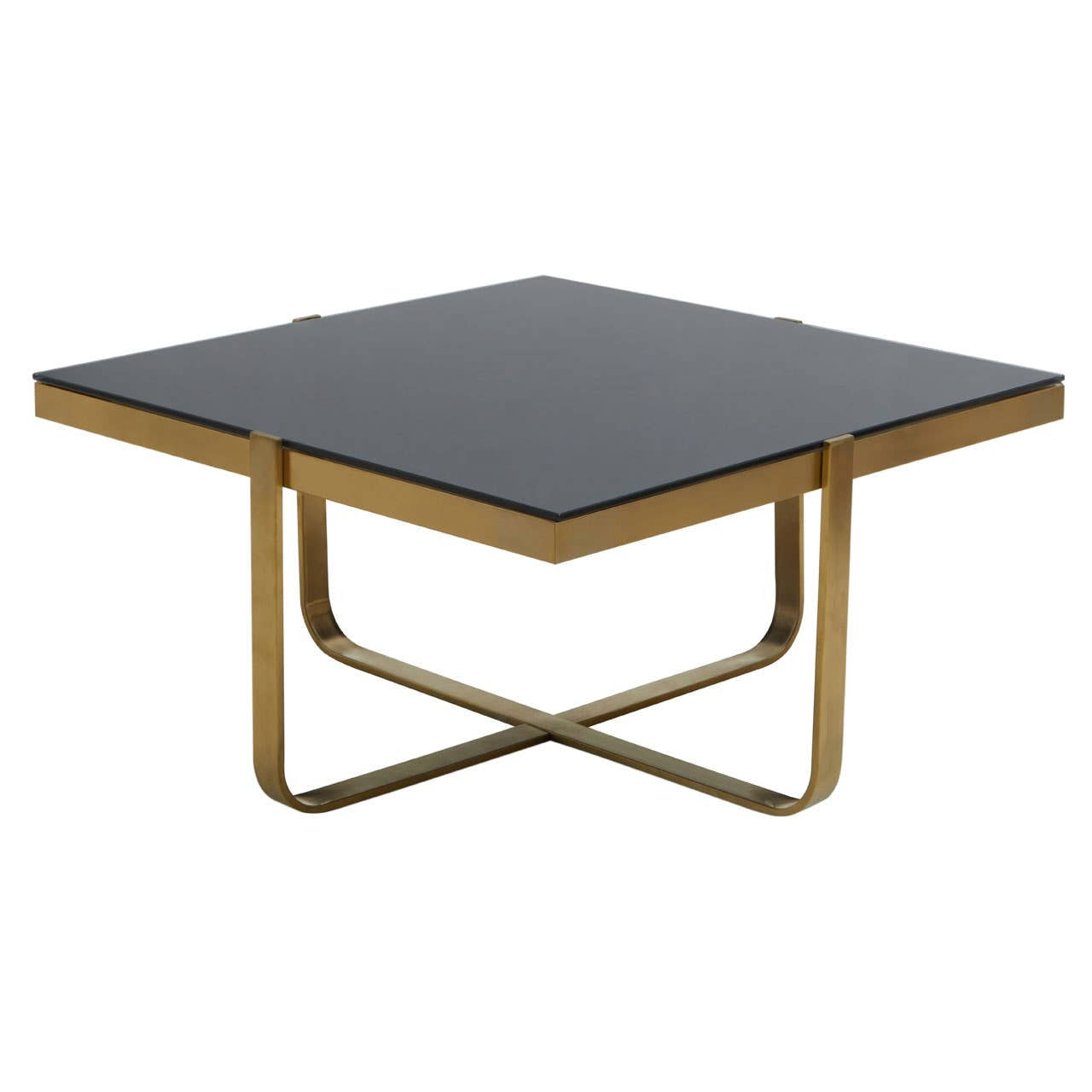 Alana Square Coffee Table with Gold Frame and Black Glass