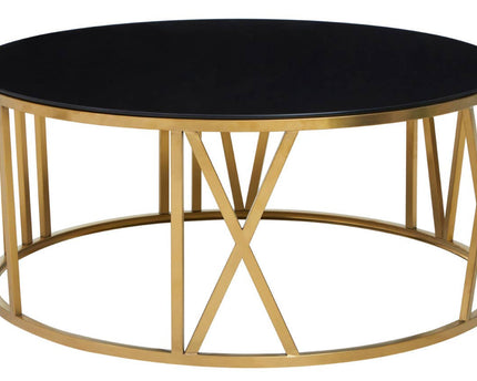 Alana Round Coffee Table with Gold Frame and Black Glass