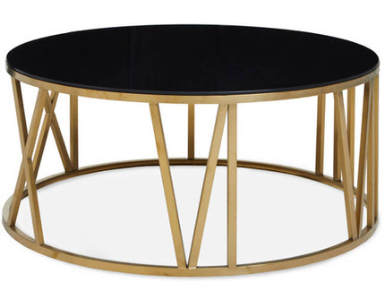 Alana Round Coffee Table with Gold Frame and Black Glass