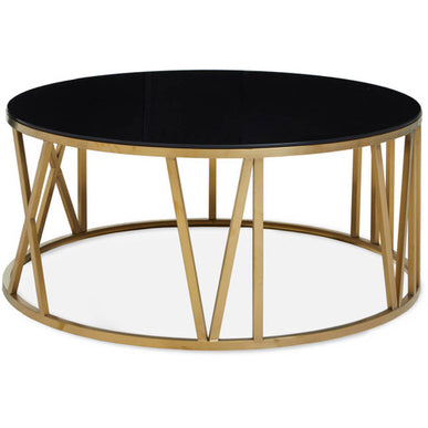 Alana Round Coffee Table with Gold Frame and Black Glass