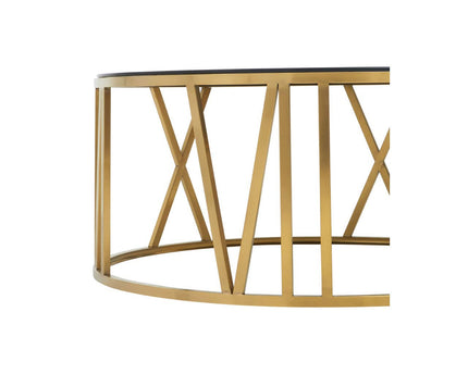 Alana Round Coffee Table with Gold Frame and Black Glass