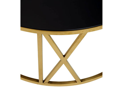 Alana Round Coffee Table with Gold Frame and Black Glass