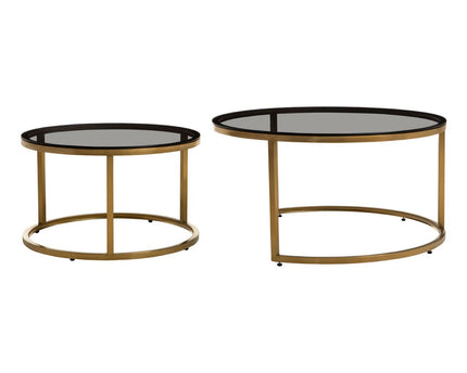 Alana Set of 2 Gold and Black Round Nesting Coffee Tables