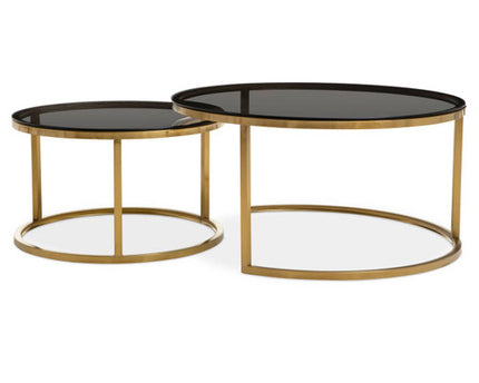 Alana Set of 2 Gold and Black Round Nesting Coffee Tables