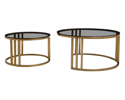 Alana Set of 2 Gold Base and Glass Top Round Nesting Coffee Tables