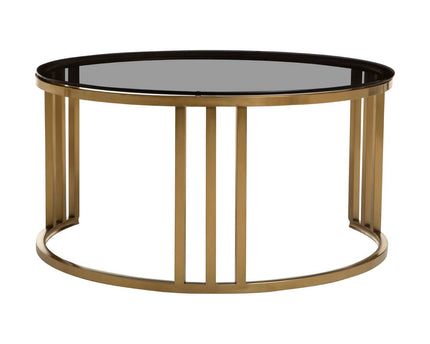 Alana Set of 2 Gold Base and Glass Top Round Nesting Coffee Tables