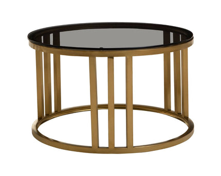 Alana Set of 2 Gold Base and Glass Top Round Nesting Coffee Tables