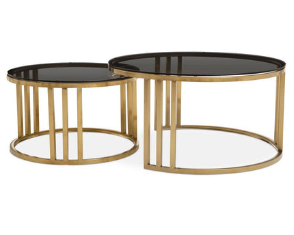 Alana Set of 2 Gold Base and Glass Top Round Nesting Coffee Tables
