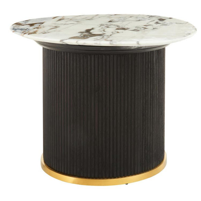 Doha White Marble Side Table with Fluted Base