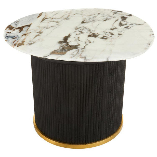 Doha White Marble Side Table with Fluted Base
