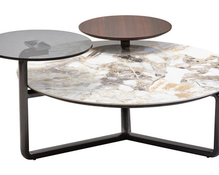 Imperia 3 Tier Round Ceramic Marble Effect Coffee Table