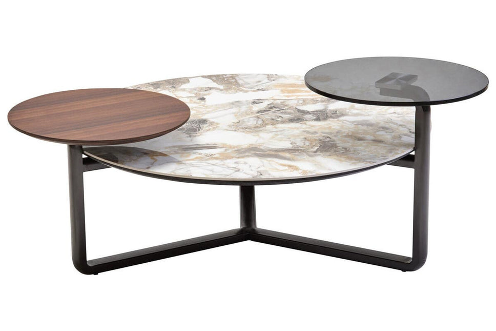 Imperia 3 Tier Round Ceramic Marble Effect Coffee Table