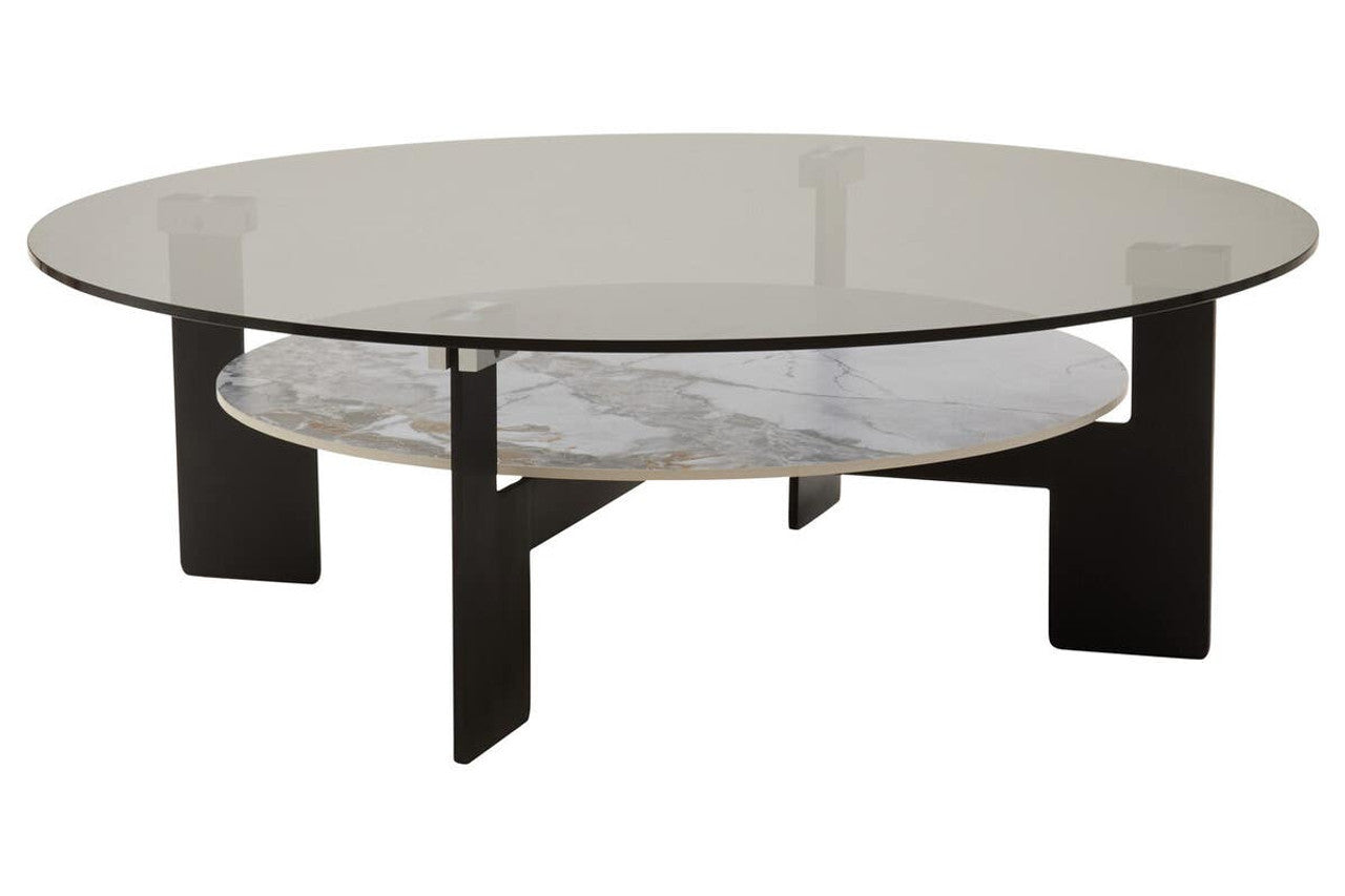 Imperia Round Grey Glass And Ceramic Small Coffee Table