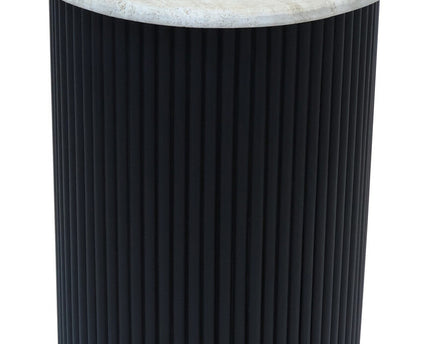 Walton Travertine Top Side Table with Black Acacia Wood Base