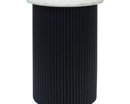 Walton Travertine Top Console Table with Black Acacia Wood Legs