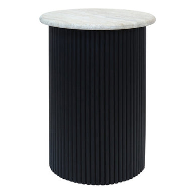 Walton Travertine Top Console Table with Black Acacia Wood Legs