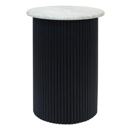 Walton Travertine Top Console Table with Black Acacia Wood Legs