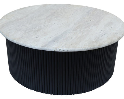 Walton Travertine Top Coffee Table with Black Acacia Wood Base