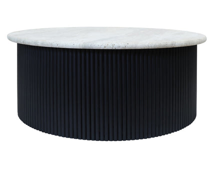 Walton Travertine Top Coffee Table with Black Acacia Wood Base
