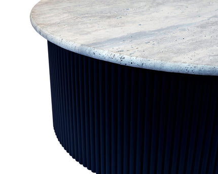 Walton Travertine Top Coffee Table with Black Acacia Wood Base