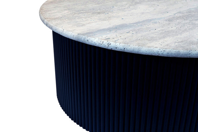 Walton Travertine Top Coffee Table with Black Acacia Wood Base