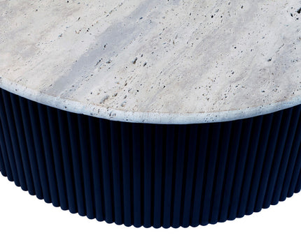 Walton Travertine Top Coffee Table with Black Acacia Wood Base