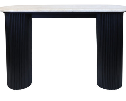 Walton Travertine Top Console Table with Black Acacia Wood Legs