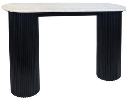Walton Travertine Top Console Table with Black Acacia Wood Legs