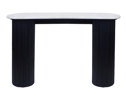 Walton Travertine Top Console Table with Black Acacia Wood Legs