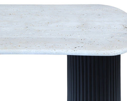 Walton Travertine Top Console Table with Black Acacia Wood Legs