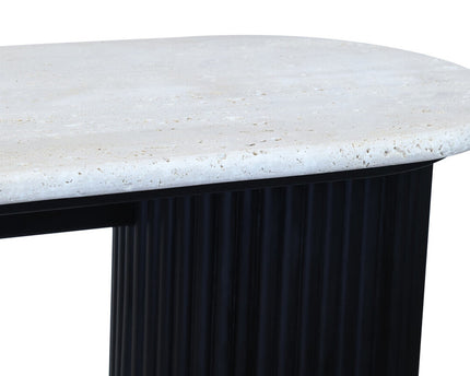 Walton Travertine Top Console Table with Black Acacia Wood Legs