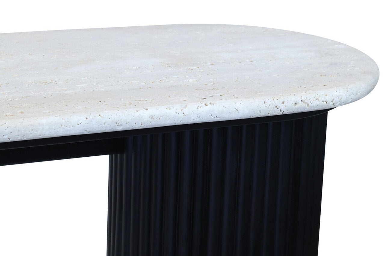 Walton Travertine Top Console Table with Black Acacia Wood Legs