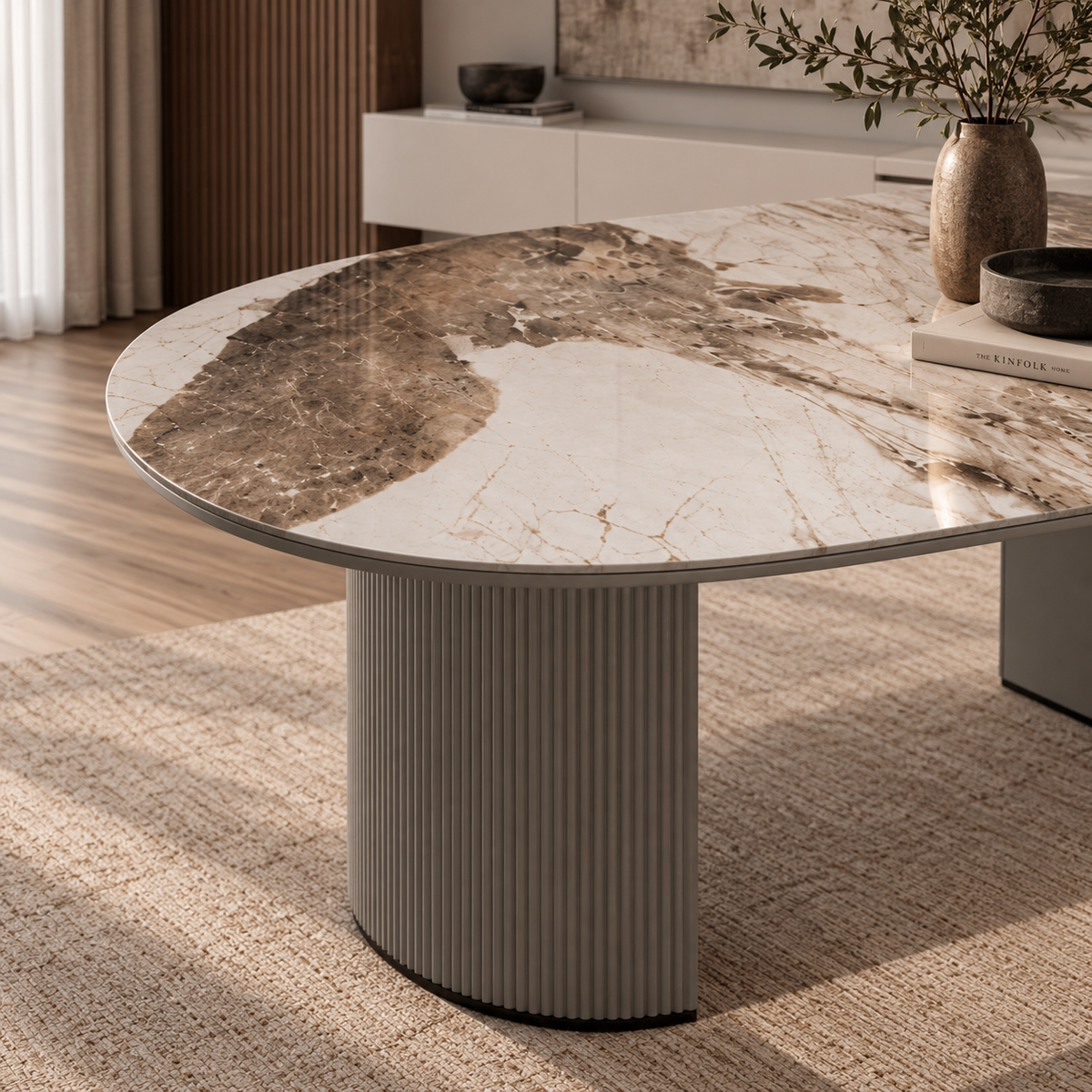 Slatted dining table grey base